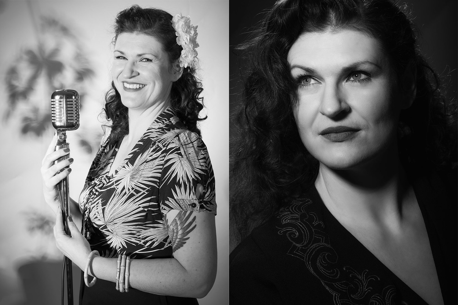 Vintage Portraits aus München - Junge Sängerin mit Mikrofon
